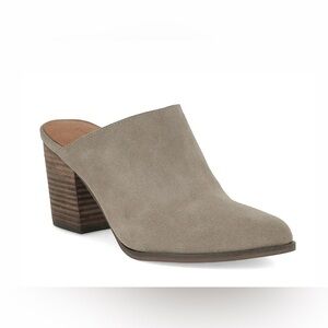Calson Grey Suede Leather Wood Block Heeled Mules- Size 8